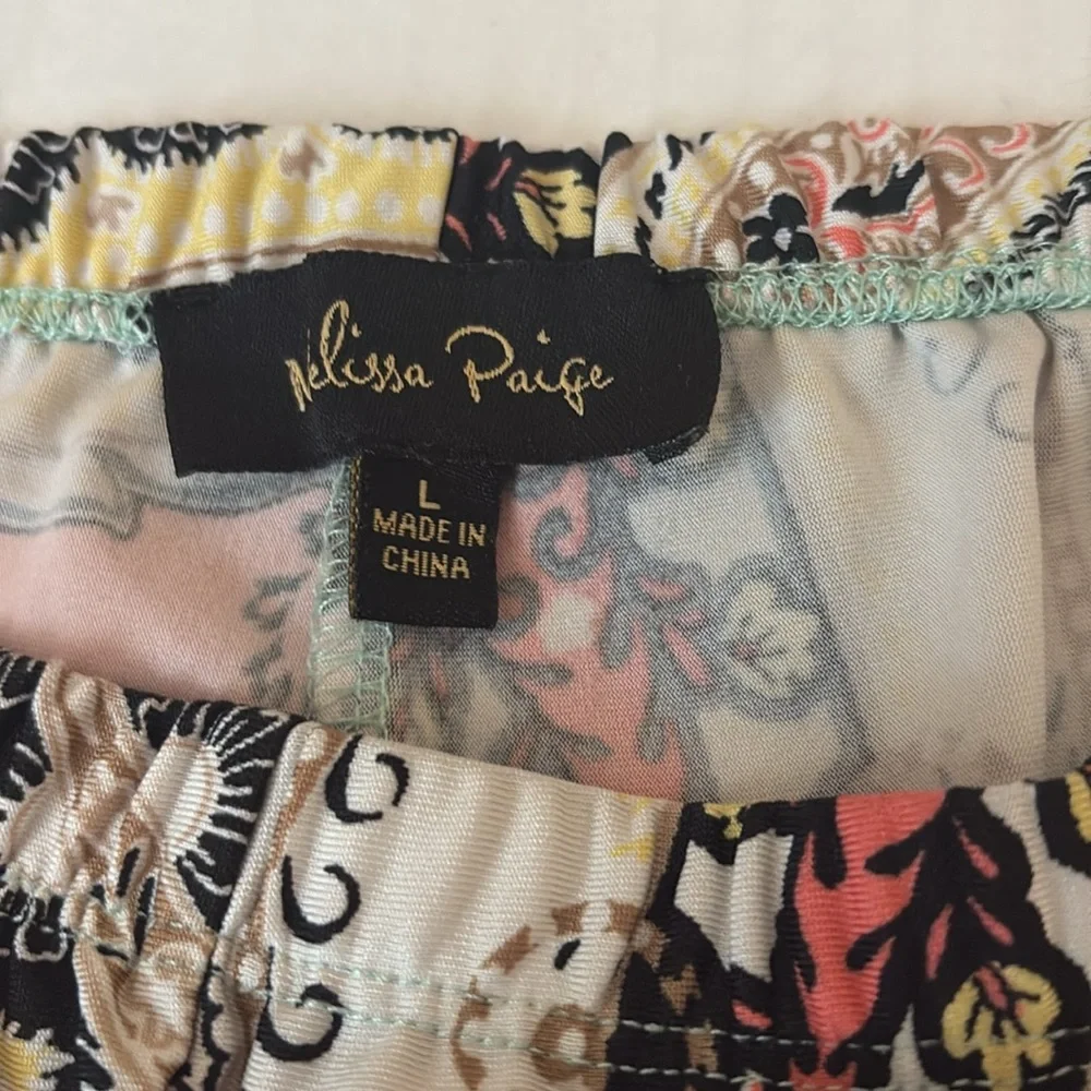 Melissa Paige wide leg/palazzo style pants, paisley print, pink/teal/ white, L